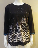 Laurel Burch Polka Dot Cats 3/4 Sleeve Artistic Top