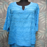 Eyelash floral embroidered gauze pullover