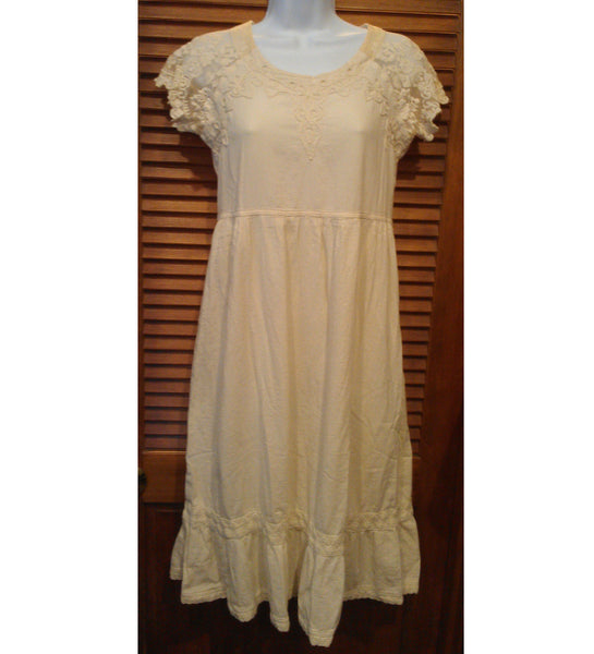 Embroidered Short Sleeve Dress with Lace Trim
