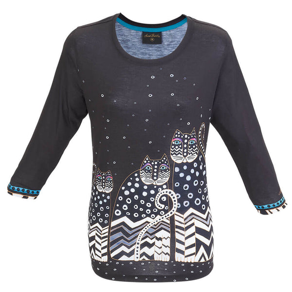 Laurel Burch Polka Dot Cats 3/4 Sleeve Artistic Top