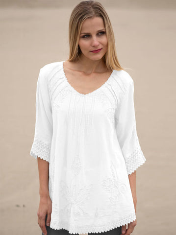 Adara Cotton V-Neck Tunic Pullover by Gretty Zueger