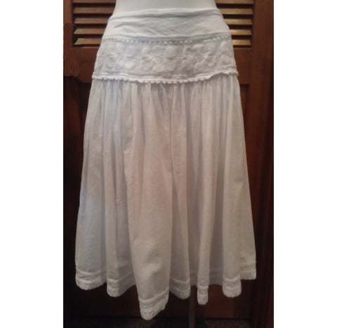 Floral Embroidered-Lace Cotton Gauze Skirt