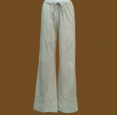 Long Embroidered Drawstring Pants by Gretty Zueger